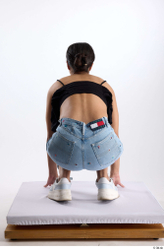 Whole Body Woman Casual Jeans Slim Kneeling Top Studio photo references